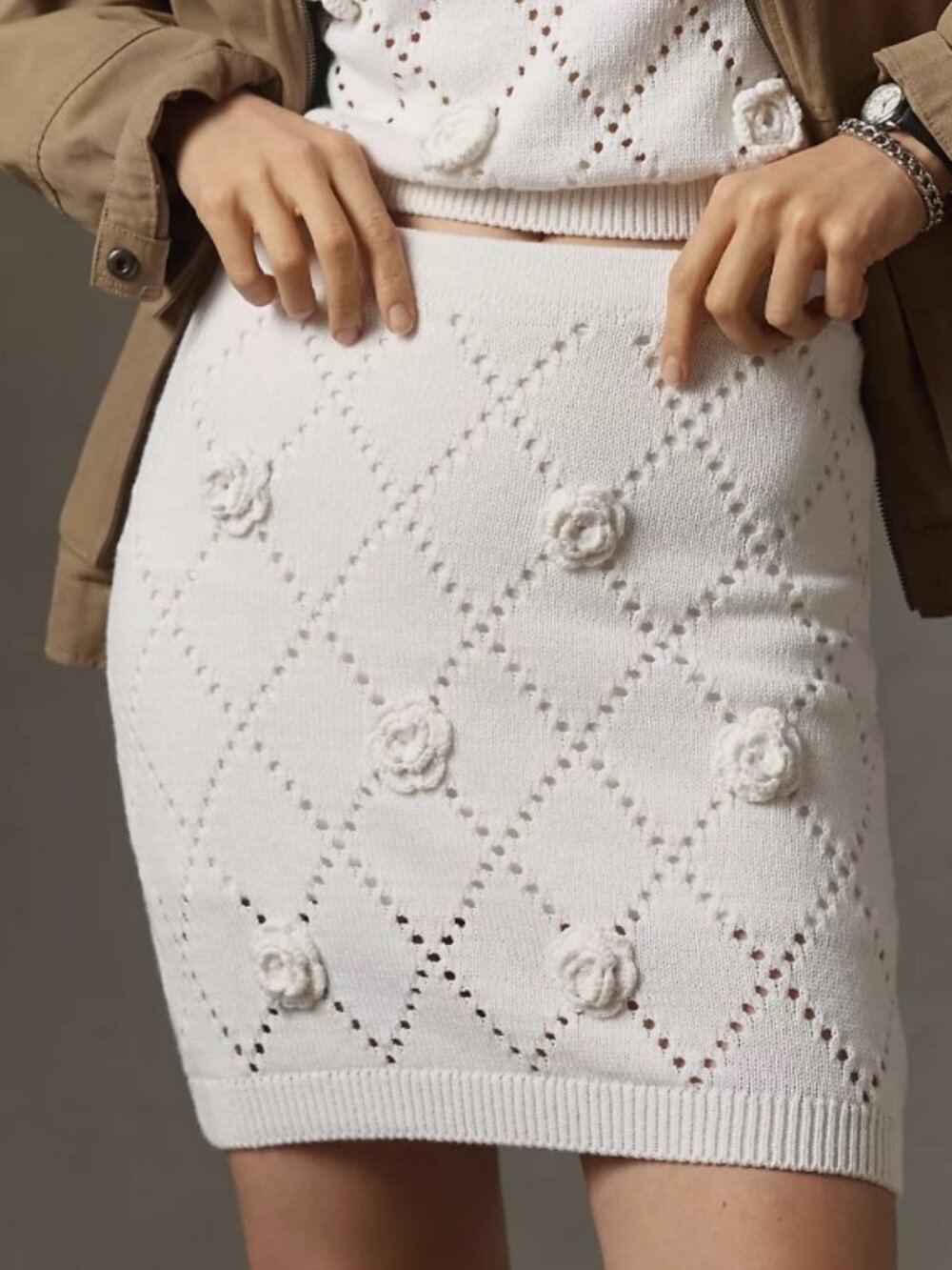 Maeve 3D Floral Knit Mini Skirt Ivory XS Anthropologie 100% Cotton NWT Coquette